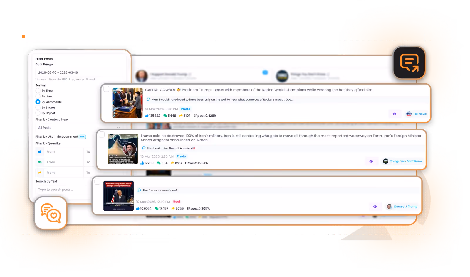 Contai Facebook Analyzer filters for finding viral Facebook posts by format and engagement
